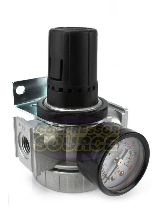 1/4" Heavy Duty Air Compressor Pressure Regulator with Gauge and Wall Mounting Bracket R802