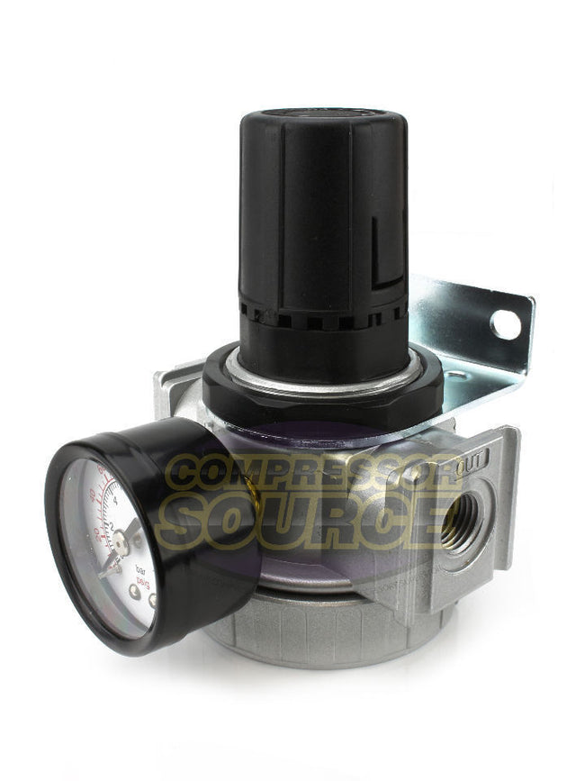 1/4" Heavy Duty Air Compressor Pressure Regulator with Gauge and Wall Mounting Bracket R802