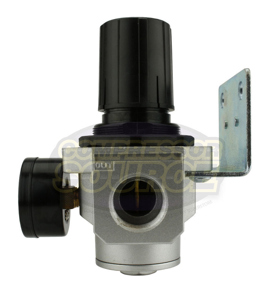 1" Air Compressor Pressure Regulator with Gauge and Wall Mounting Bracket