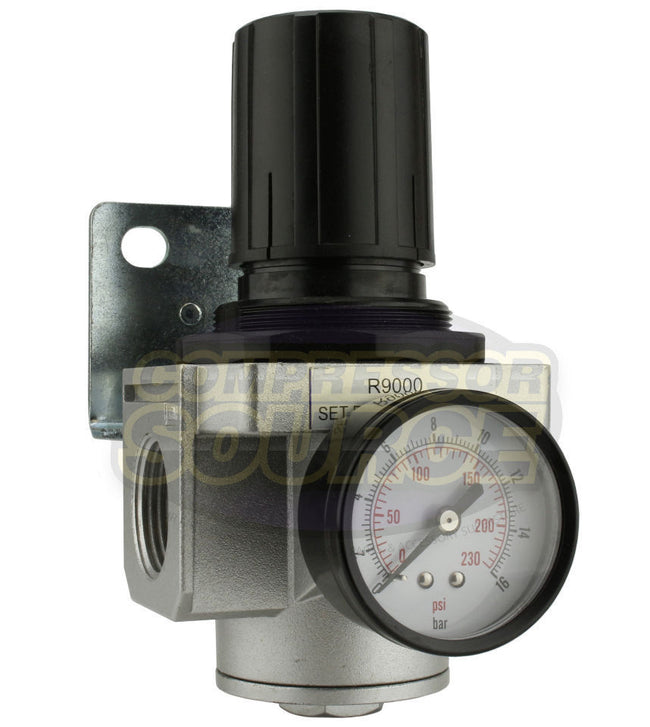 1" Air Compressor Pressure Regulator with Gauge and Wall Mounting Bracket R908