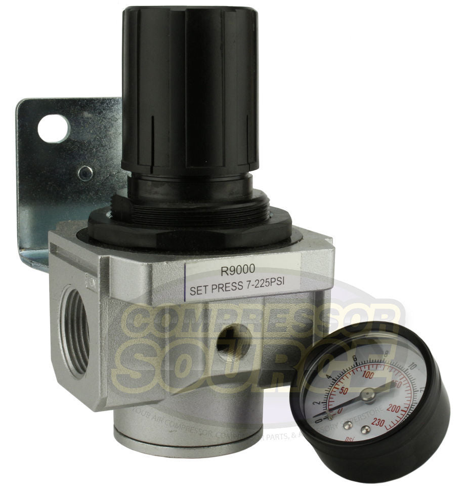 1" Air Compressor Pressure Regulator with Gauge and Wall Mounting Bracket