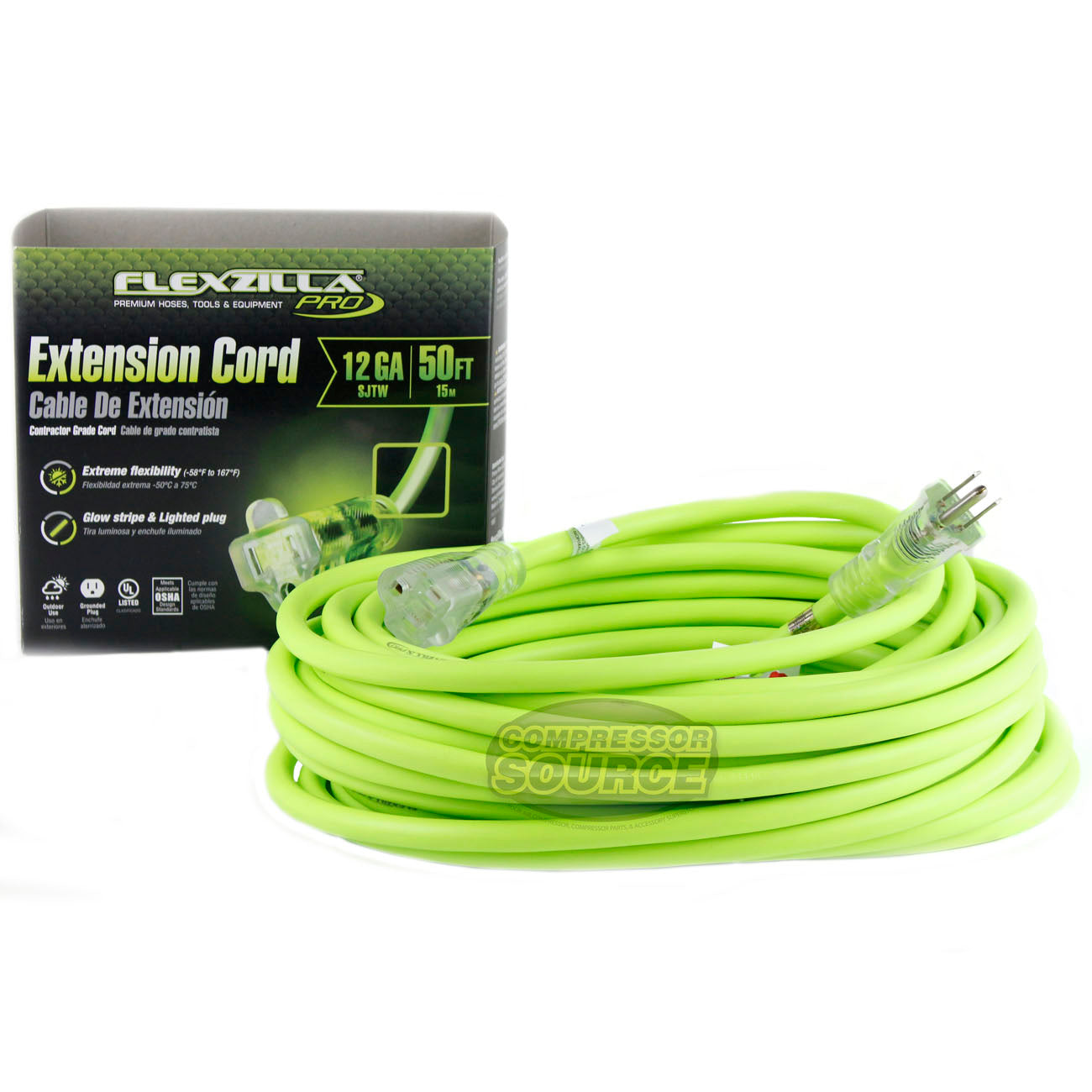 50 ft Flexzilla Pro Electric Extension Power Cord Cable Indoor Outdoor 12 Gauge