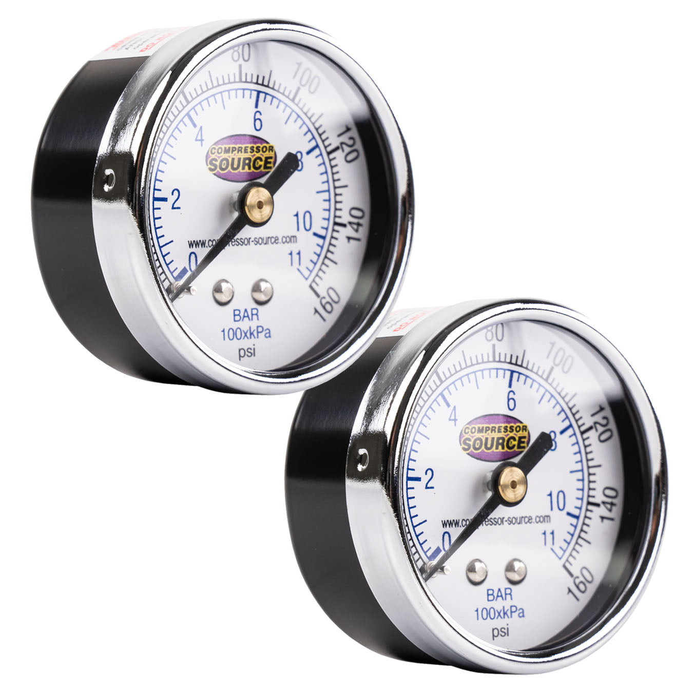 0-160 PSI Air Pressure Gauge 1/4" NPT Center Back Mount CBM 2" Face 2 Pack