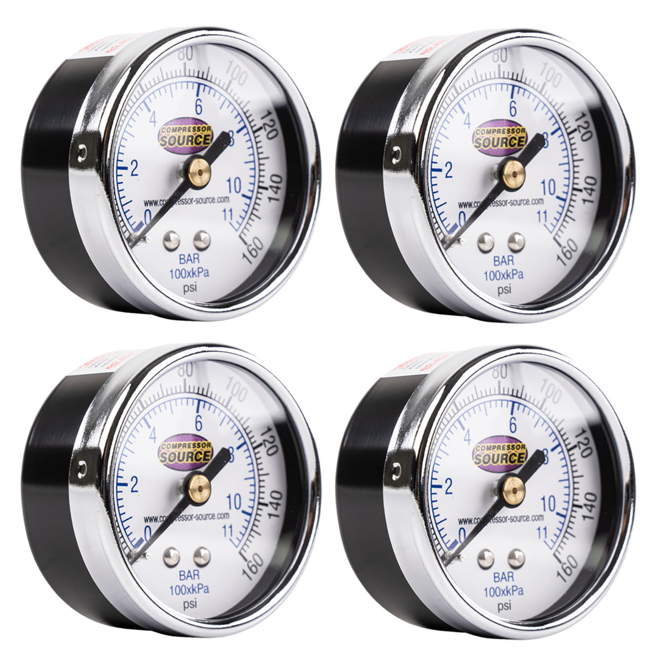 0-160 PSI Air Pressure Gauge 1/4" NPT Center Back Mount CBM 2" Face 4 Pack