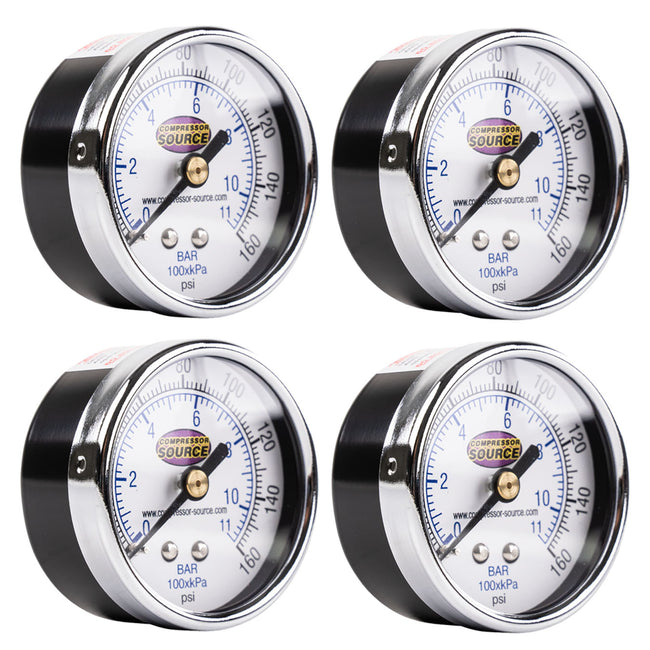 0-160 PSI Air Pressure Gauge 1/4" NPT Center Back Mount CBM 2" Face 4 Pack