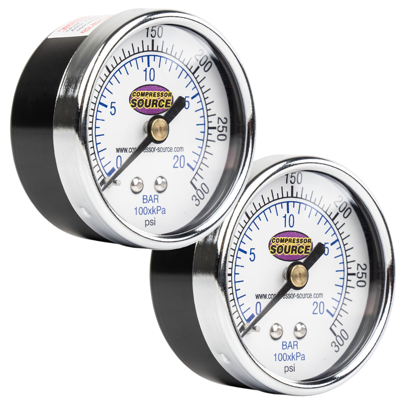 0-300 PSI Air Pressure Gauge 1/4" NPT Center Back Mount CBM 2" Face 2 Pack