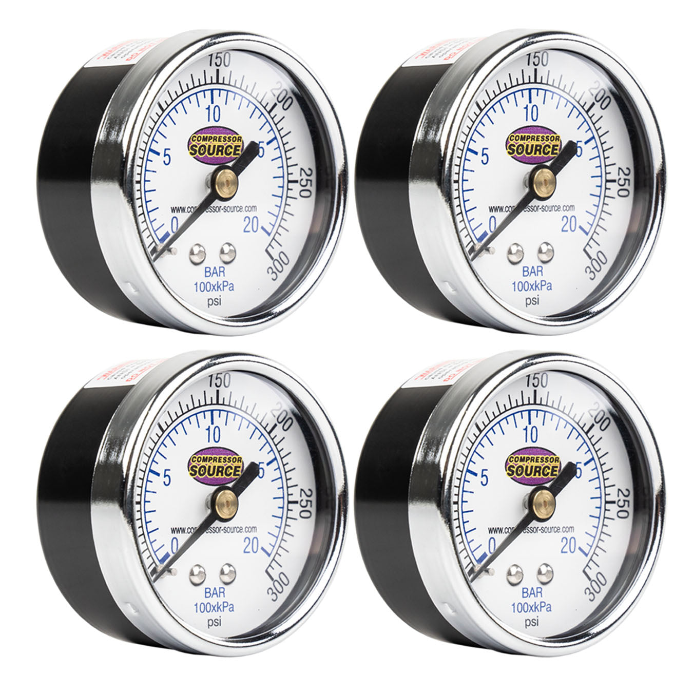 0-300 PSI Air Pressure Gauge 1/4" NPT Center Back Mount CBM 2" Face 4 Pack