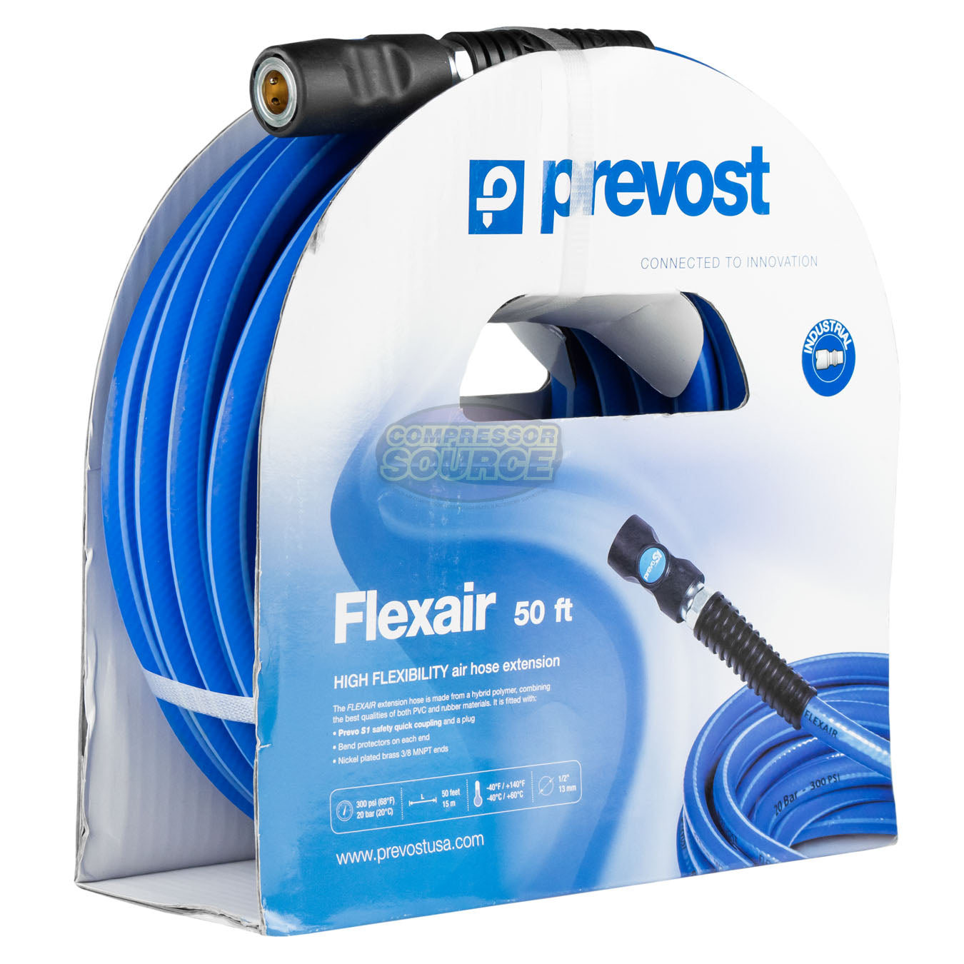 Prevost Flexair 1/2" x 50' Air Hose Extension w/ Prevo S1 Industrial Coupler