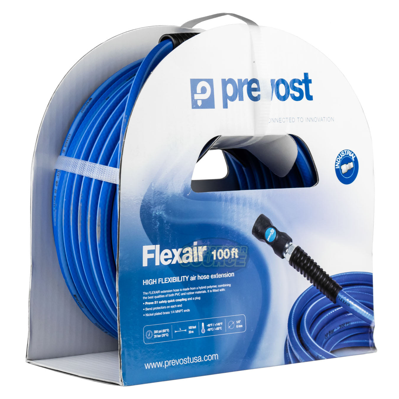 Prevost Flexair 1/4" x 100' Air Hose With Prevo S1 1/4" Body Industrial Coupler