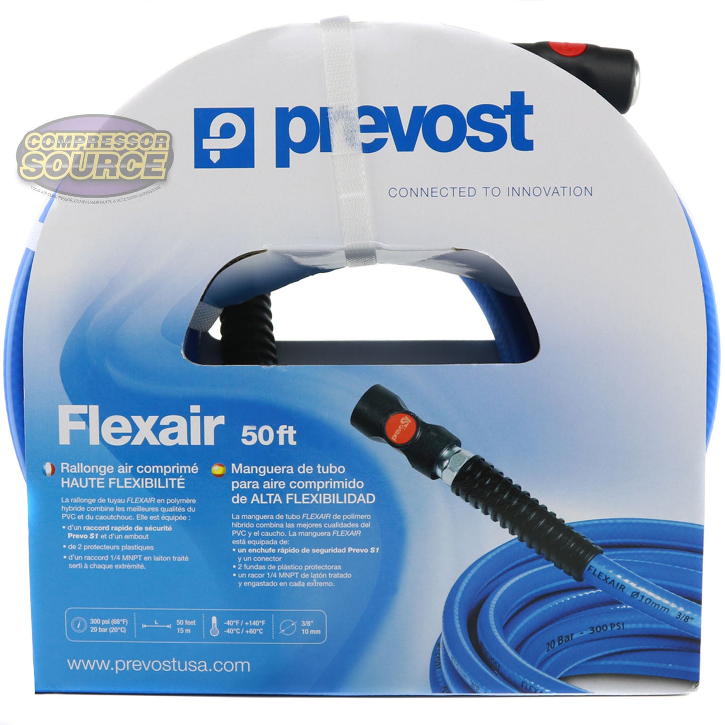 Prevost Flexair 50' x 3/8" Air Hose W/ Prevo S1 Automotive Truflate Coupler