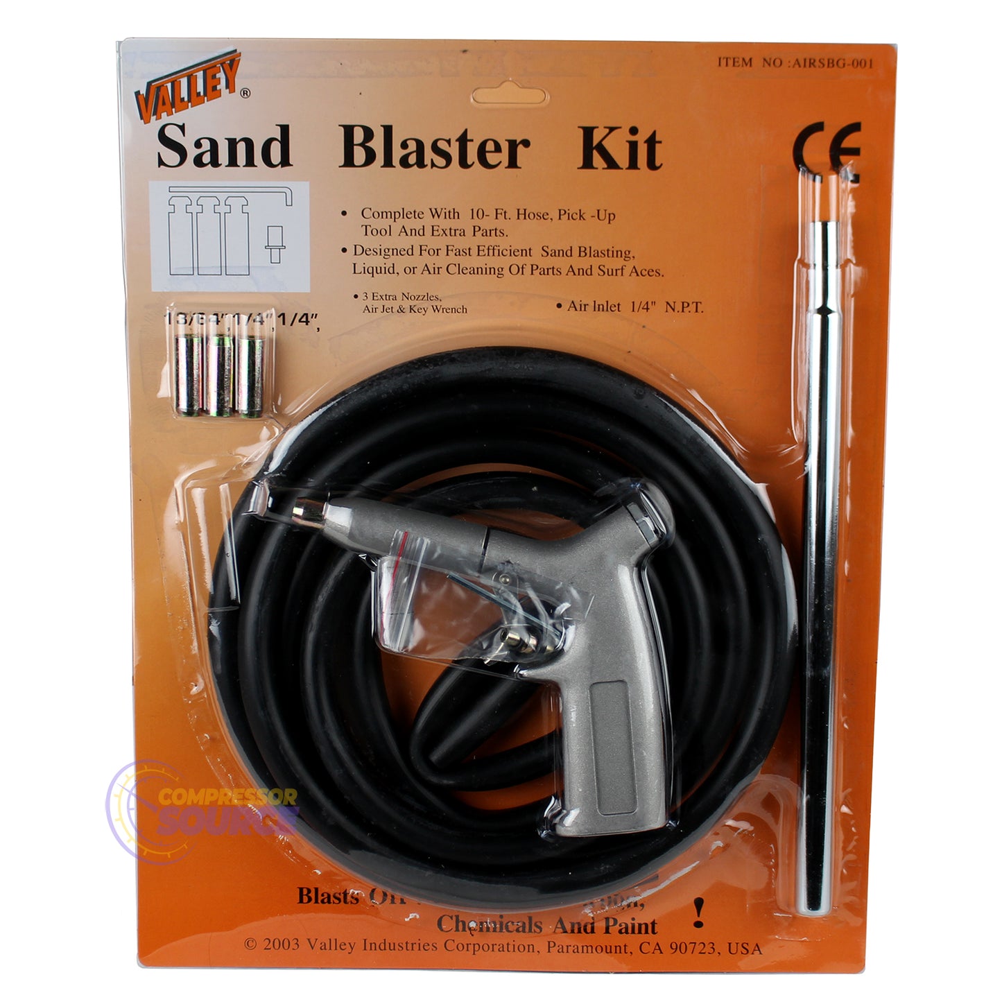 Valley Sandblasting Kit with 10 Ft Hose and Pick-Up Tool Air Inlet 1/4" NPT