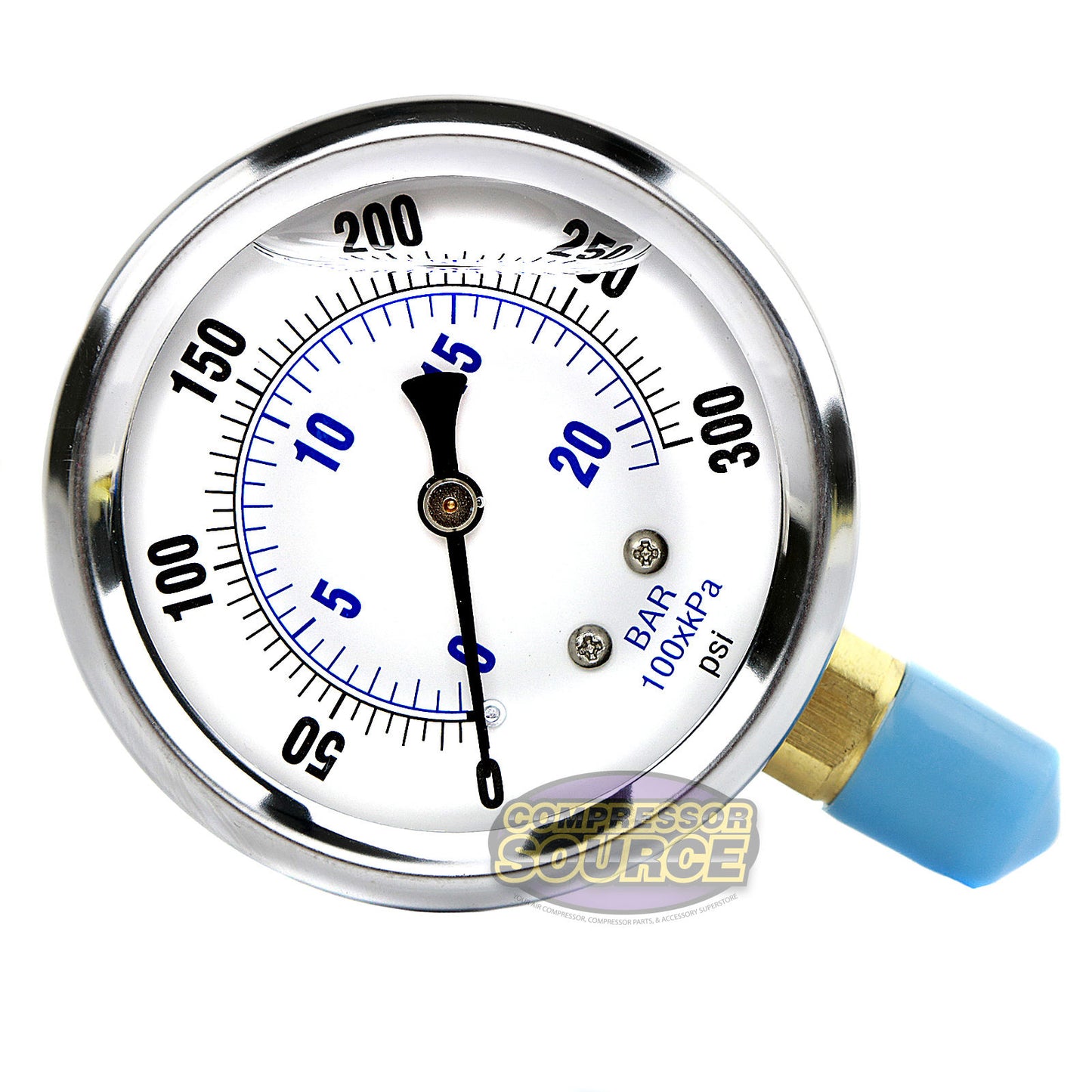 Liquid Filled 0-300 PSI Lower Side Mount Air Pressure Gauge With 2.5" Face