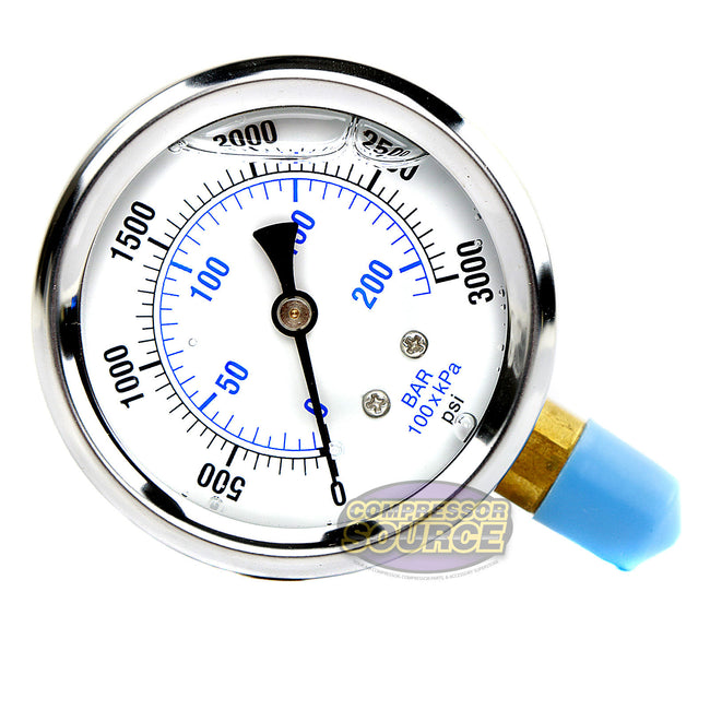 Liquid Filled 0-3,000 PSI Lower Side Mount Air Pressure Gauge With 2.5" Face PRO-201L-254P