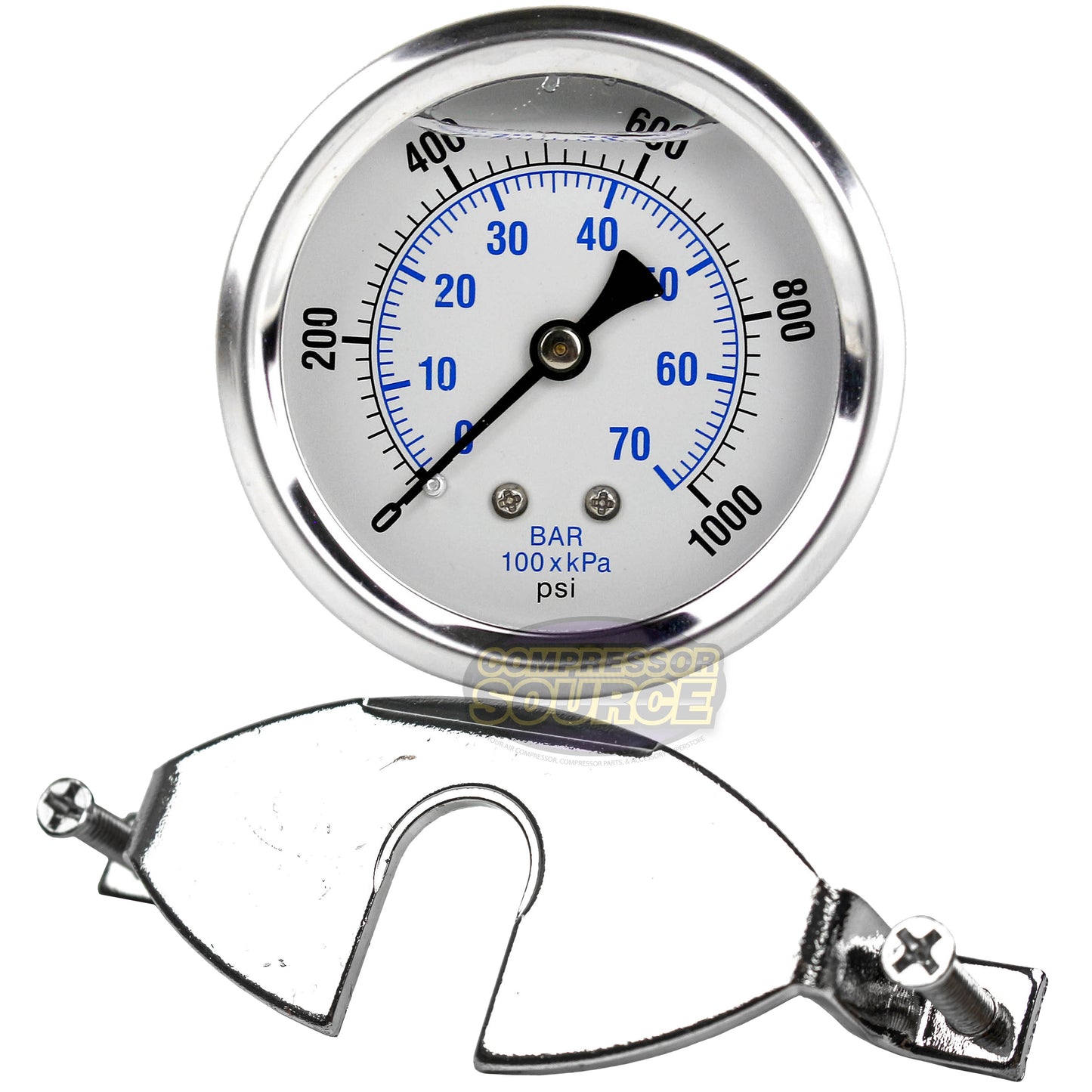 1/4" NPT Pressure Gauge Mounting Bracket with 2.5" Liquid Gauge 1000 PSI Max 202L-254M