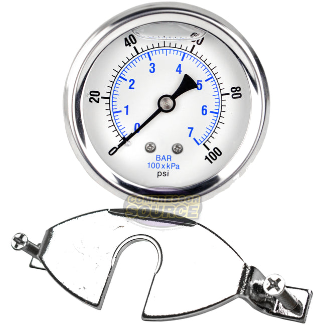 1/4" NPT Pressure Gauge Mounting Bracket with 2.5" Liquid Gauge 100 PSI Max 202L-254E