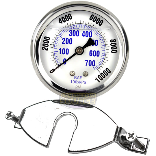 1/4" NPT Pressure Gauge Mounting Bracket with 2.5" Liquid Gauge 10,000 PSI Max 202L-254U