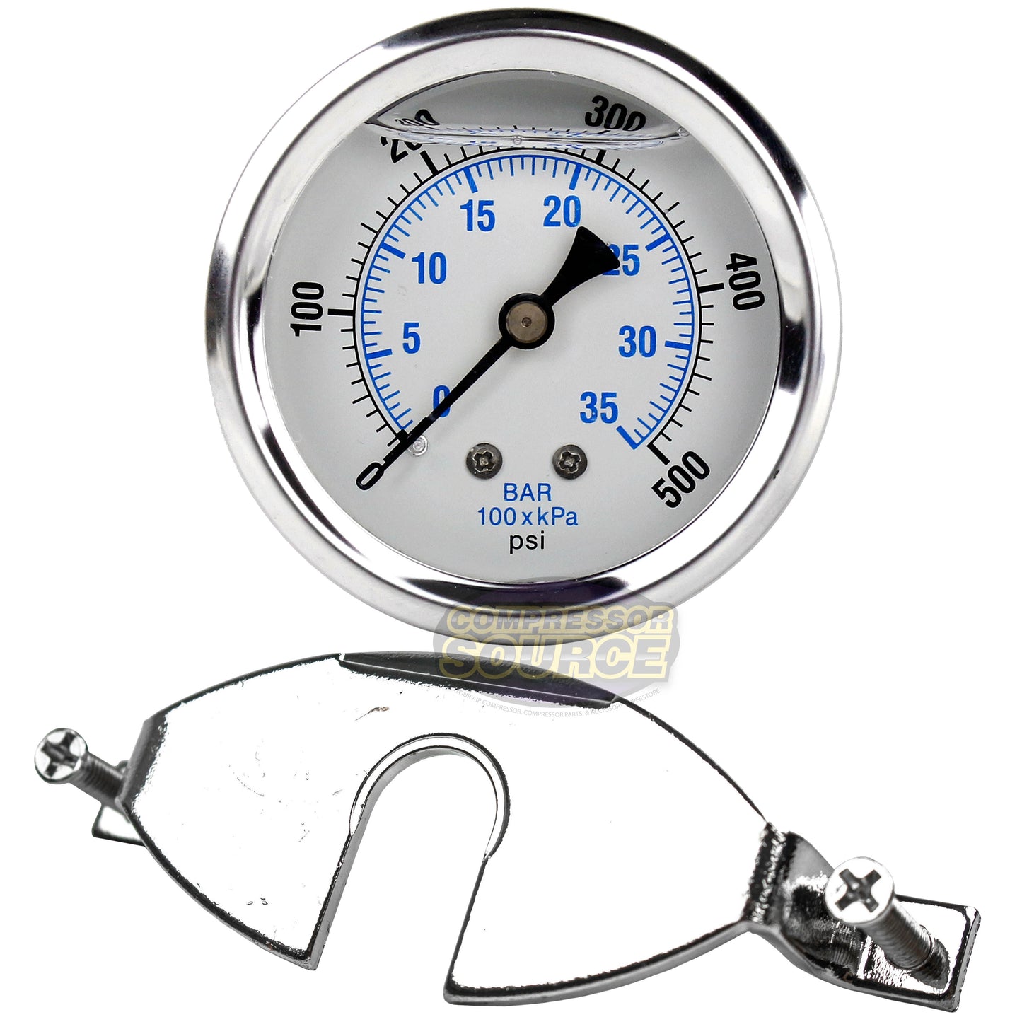 1/4" NPT Pressure Gauge Mounting Bracket with 2.5" Liquid Gauge 500 PSI Max 202L-254J