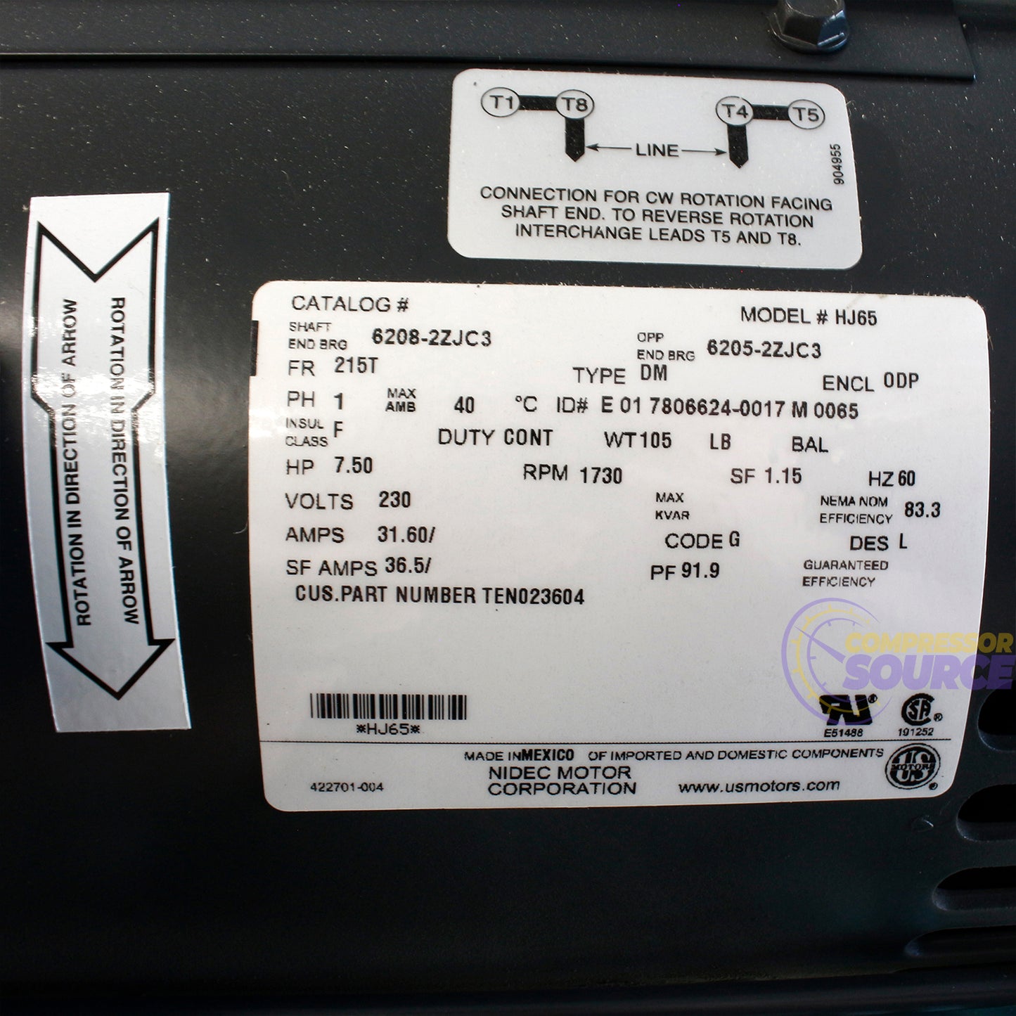 7.5 HP 22 CFM 80 Gallon Air Compressor 1 Phase 230V Champion VR7F-8