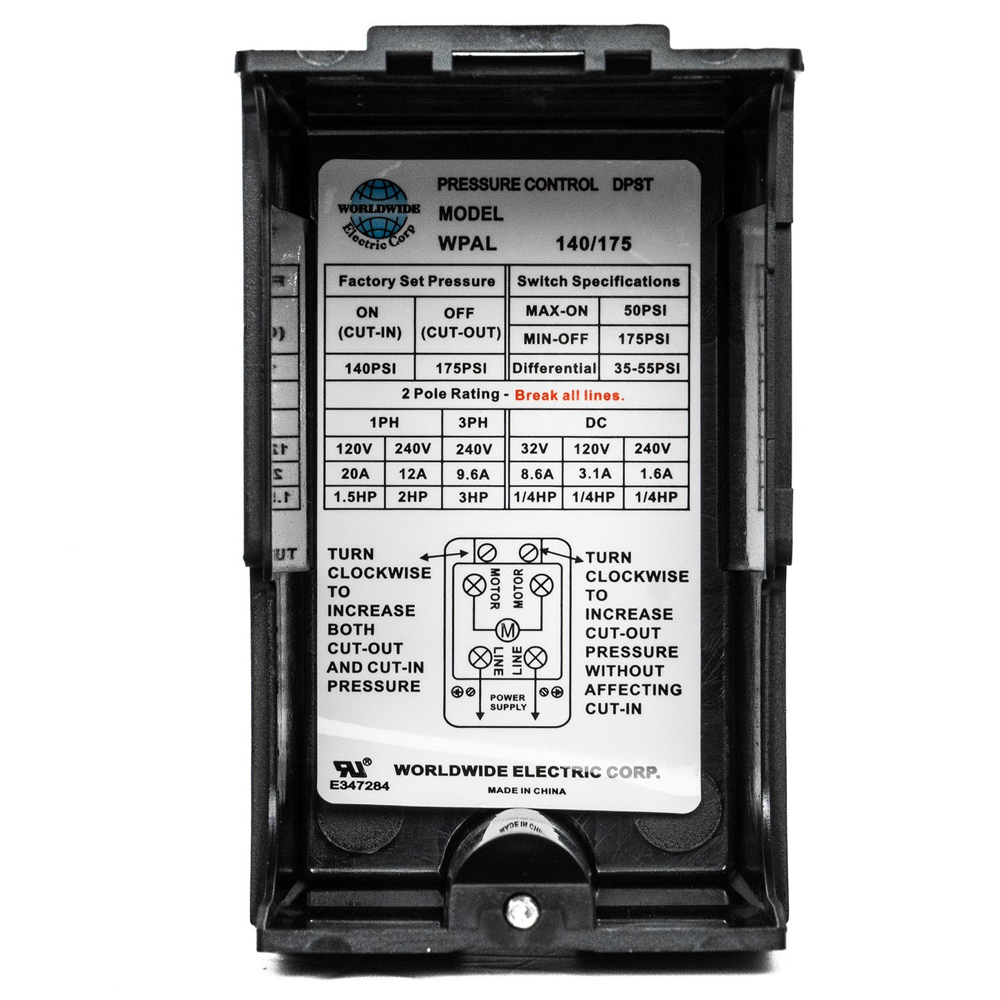 Single Port 140-175 PSI Air Compressor Pressure Switch Control 1/4" NPT 12 Amp