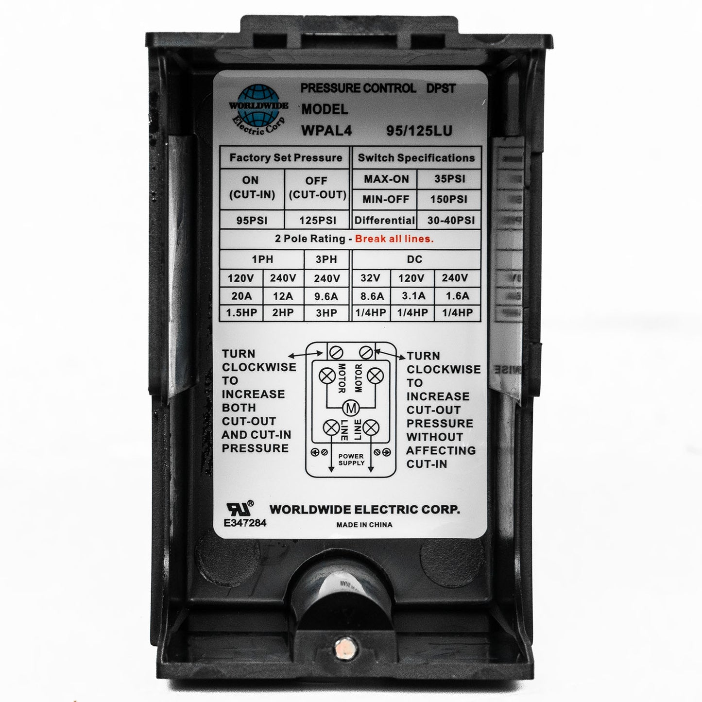 Four Port 95-125 PSI Air Compressor Pressure Switch Control 1/4" NPT 12 Amp