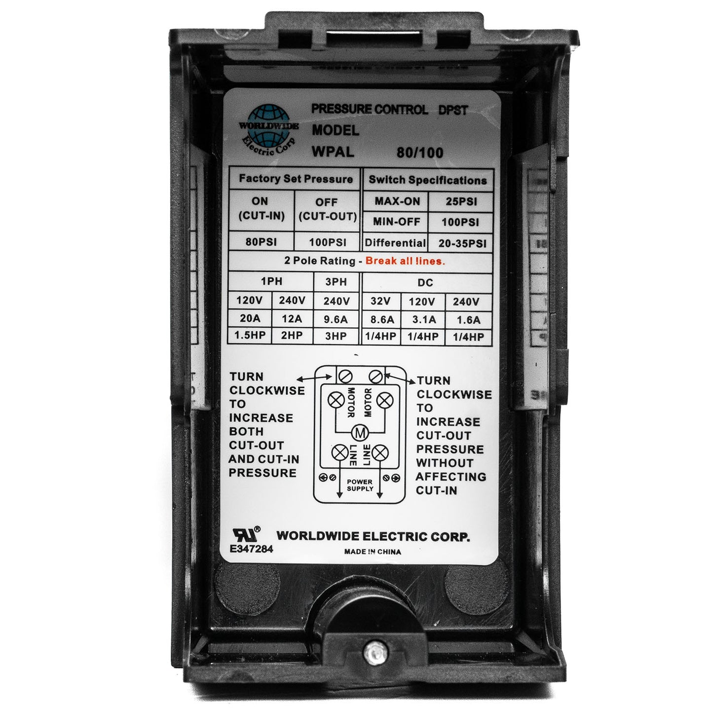 Single Port 80-100 PSI Air Compressor Pressure Switch Control 1/4" NPT 12 Amp