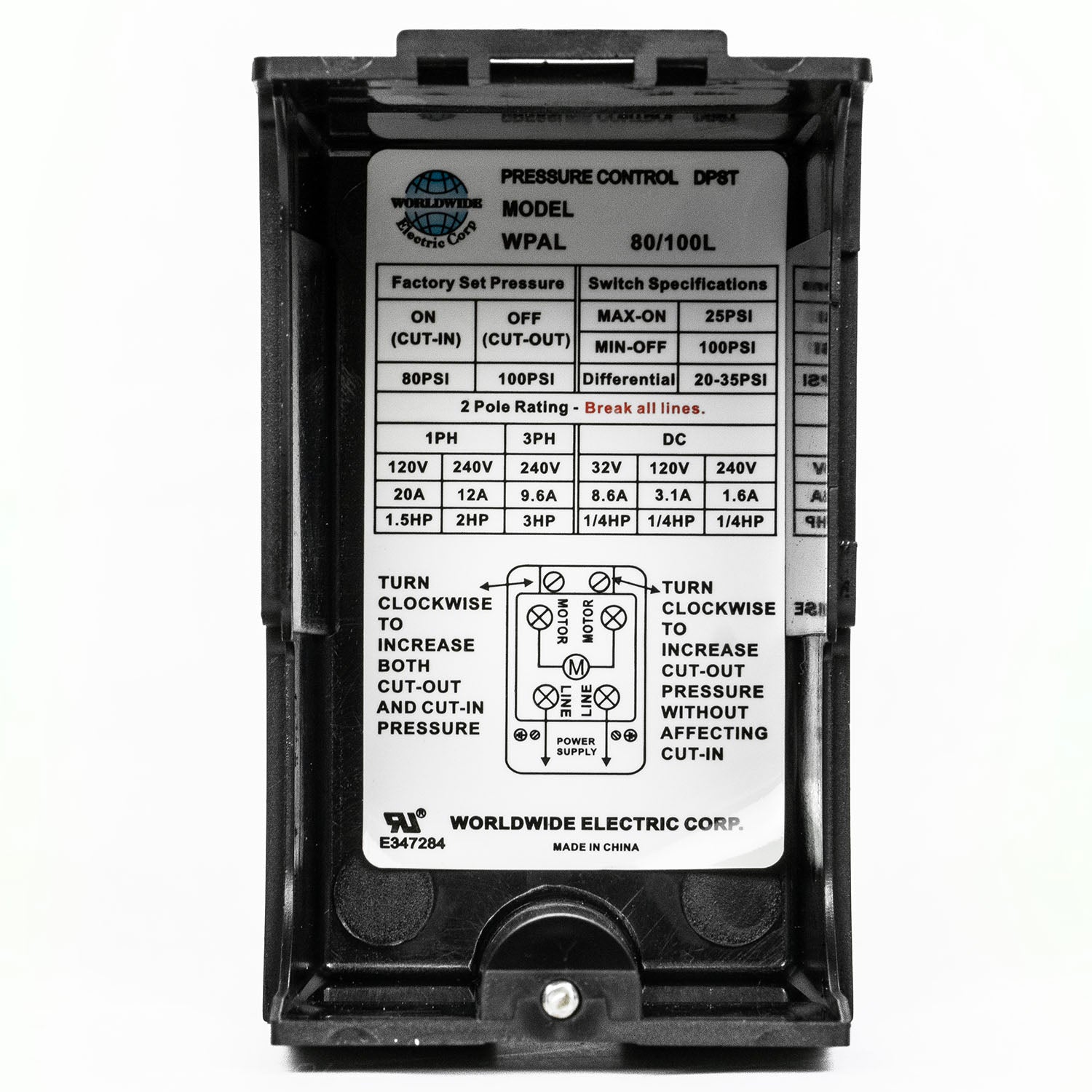 1 Port Pressure Switch 80 - 100 PSI 16 Amp 1/4