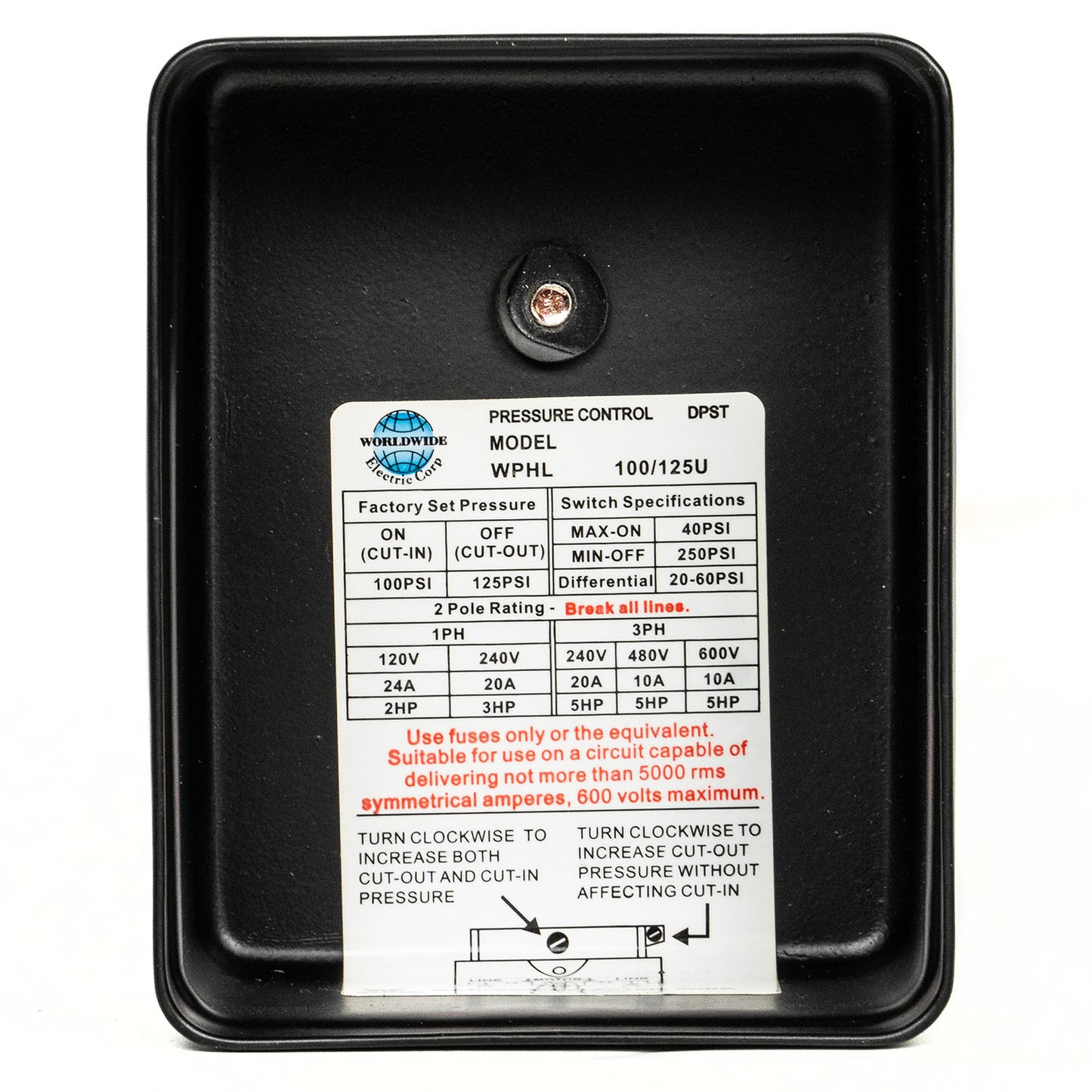 Metal Housing 100-125 PSI Air Compressor Pressure Switch Control Single Port