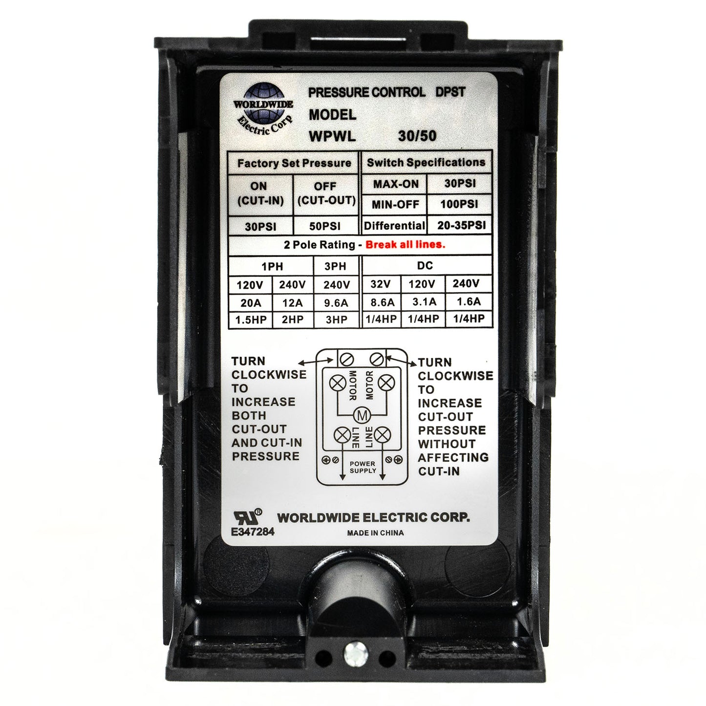 30-50 PSI Adjustable Pressure Switch Well Water Pump Control Valve 1/4" NPT