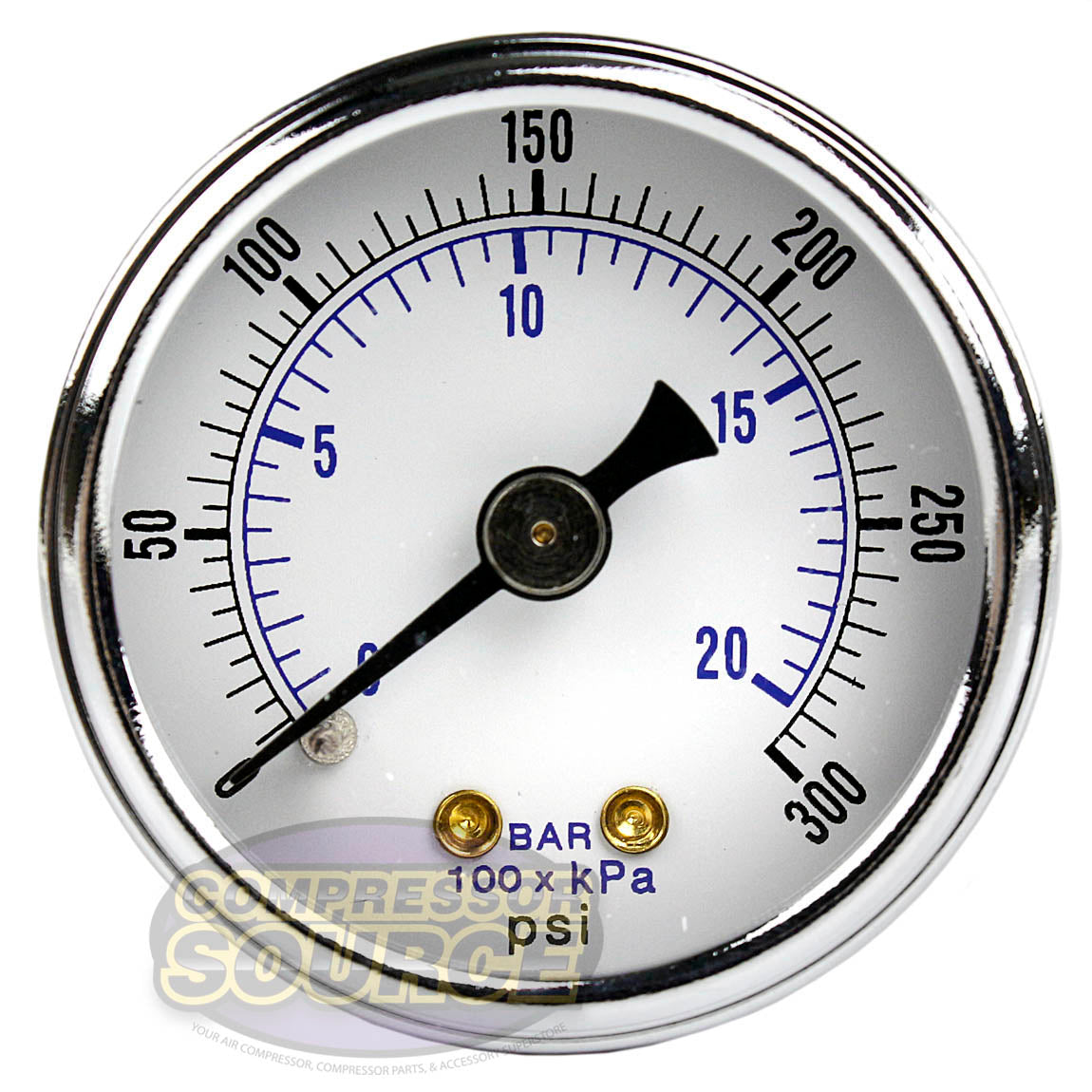 1/8" NPT 0-300 Air Pressure Gauge Center Back Mount with 1.5" Face