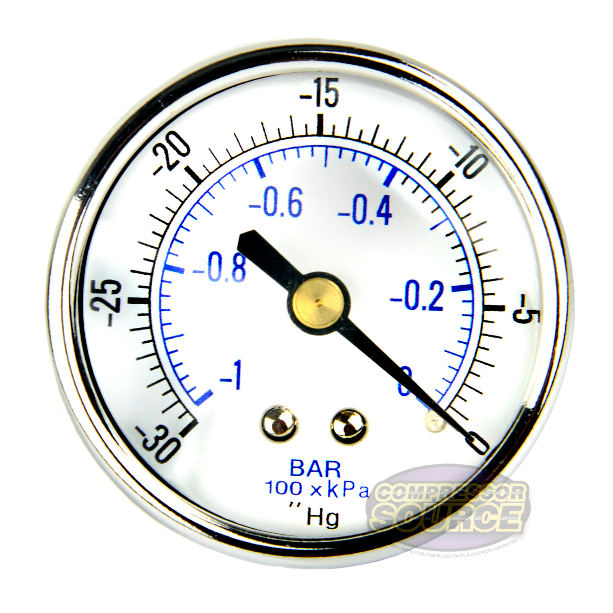 1/4" NPT 0 to -30 PSI Vacuum Air Pressure Gauge Center Back Mount With 2" Face