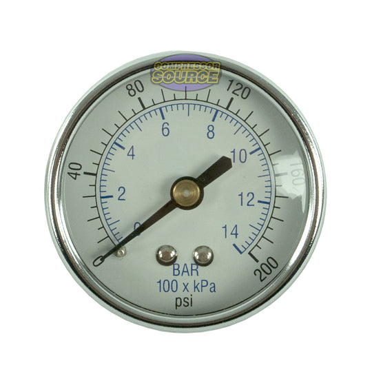 1/8" 200 PSI Compressor Compressed Air Pressure Gauge Back Mount Black 102D-208G