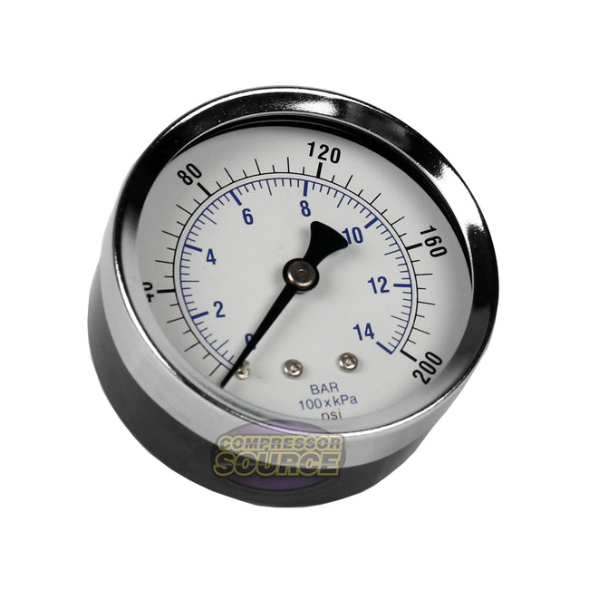 200 PSI 14 BAR 1/4" Male NPT Center Back Mount Steel Case 2.5" Gauge, Black