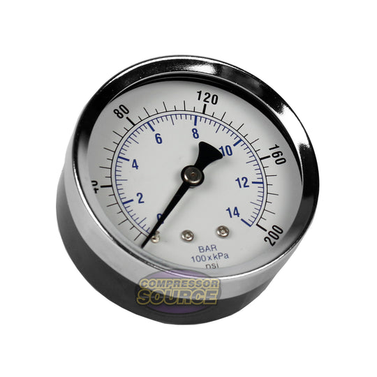 200 PSI 14 BAR 1/4" Male NPT Center Back Mount Steel Case 2.5" Gauge, Black