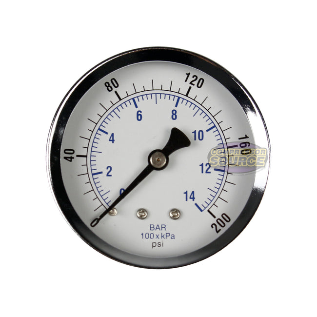 200 PSI 14 BAR 1/4" Male NPT Center Back Mount Steel Case 2.5" Gauge, Black