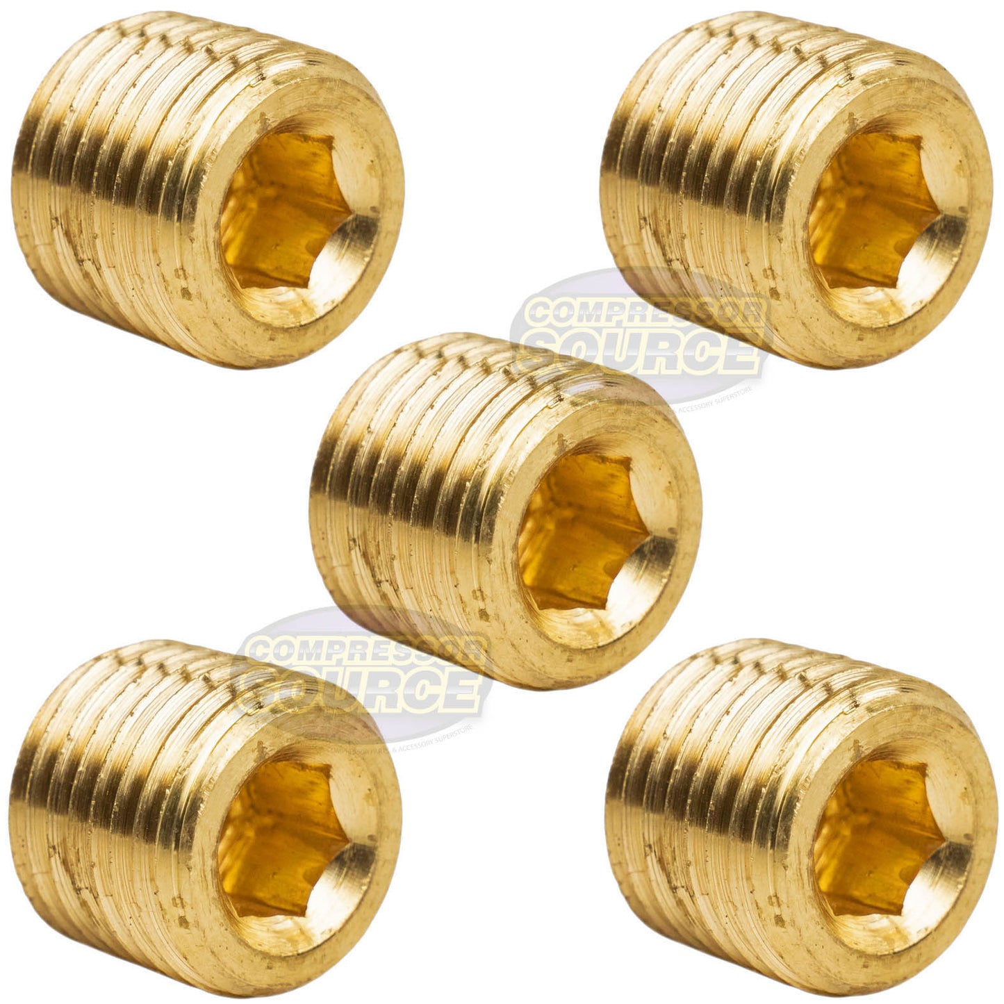 5 Pack Brass 1/4" Hex Pipe Plugs Countersunk Style Male NPT Pipe End Fitting Cap