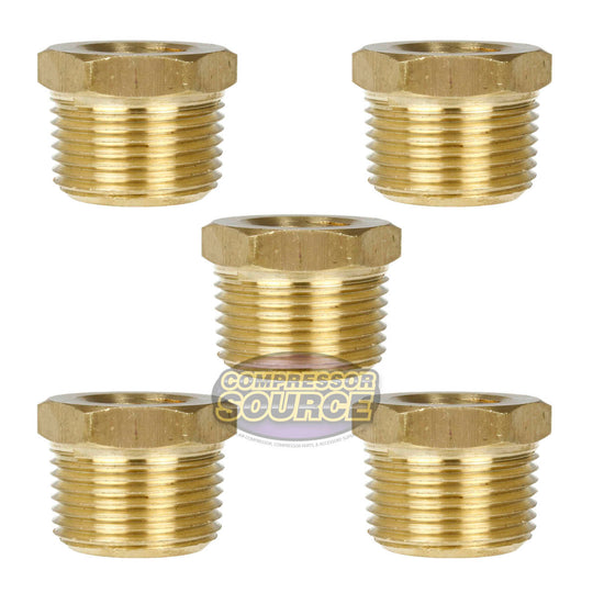 5 Pack 3/4" x 3/8" Male NPTF x Female NPTF Hex Bushing Reducer Brass Fitting