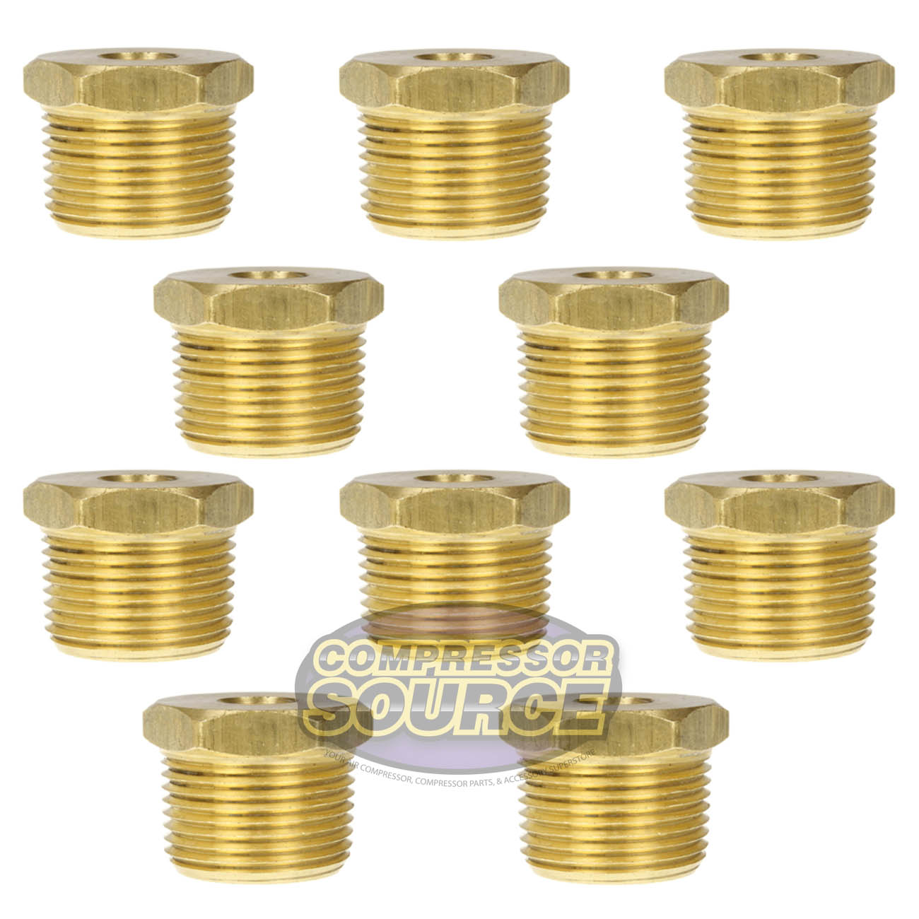 10 Pack 1" x 1/4" Male NPTF x Female NPTF Hex Bushing Reducer Solid Yellow Brass
