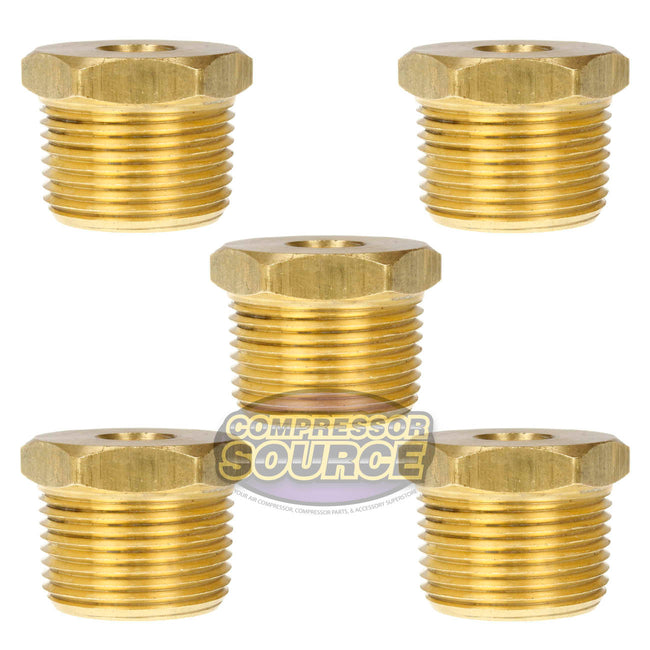 5 Pack 1" x 1/4" Male NPTF x Female NPTF Hex Bushing Reducer Solid Brass Fitting