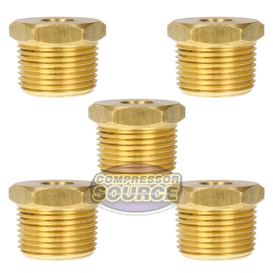 5 Pack 1" x 1/4" Male NPTF x Female NPTF Hex Bushing Reducer Solid Brass Fitting