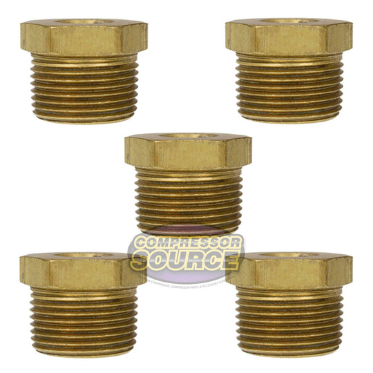 5 Pack 1" x 3/8" Male NPTF x Female NPTF Hex Bushing Reducer Brass Pipe Fitting