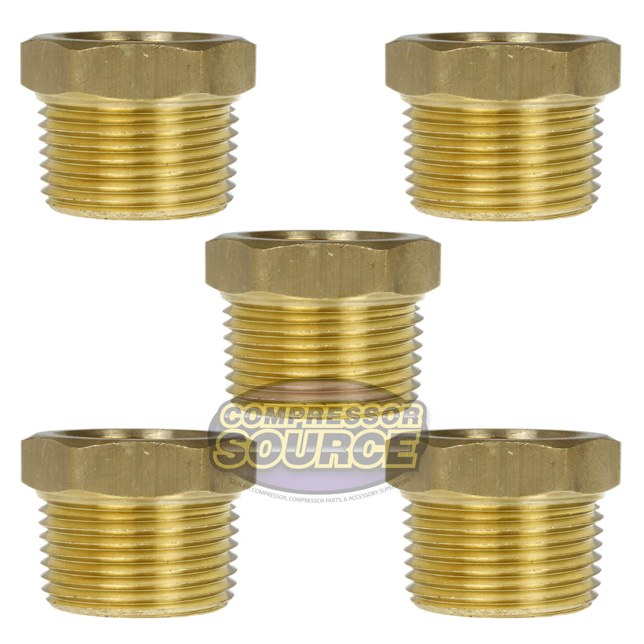 5 Pack 1" x 3/4" Male NPTF x Female NPTF Hex Bushing Reducer Solid Brass Fitting