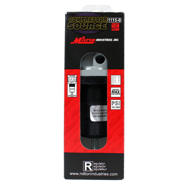 Milton 1/2" NPT High-Pressure Air Regulator 10-250 PSI Regulated Range 1115-8