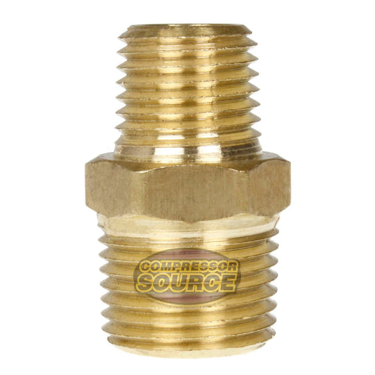 3/8" x 1/4" Male NPTF Pipe Reducing Hex Nipple Solid Brass Pipe Fitting 112REC