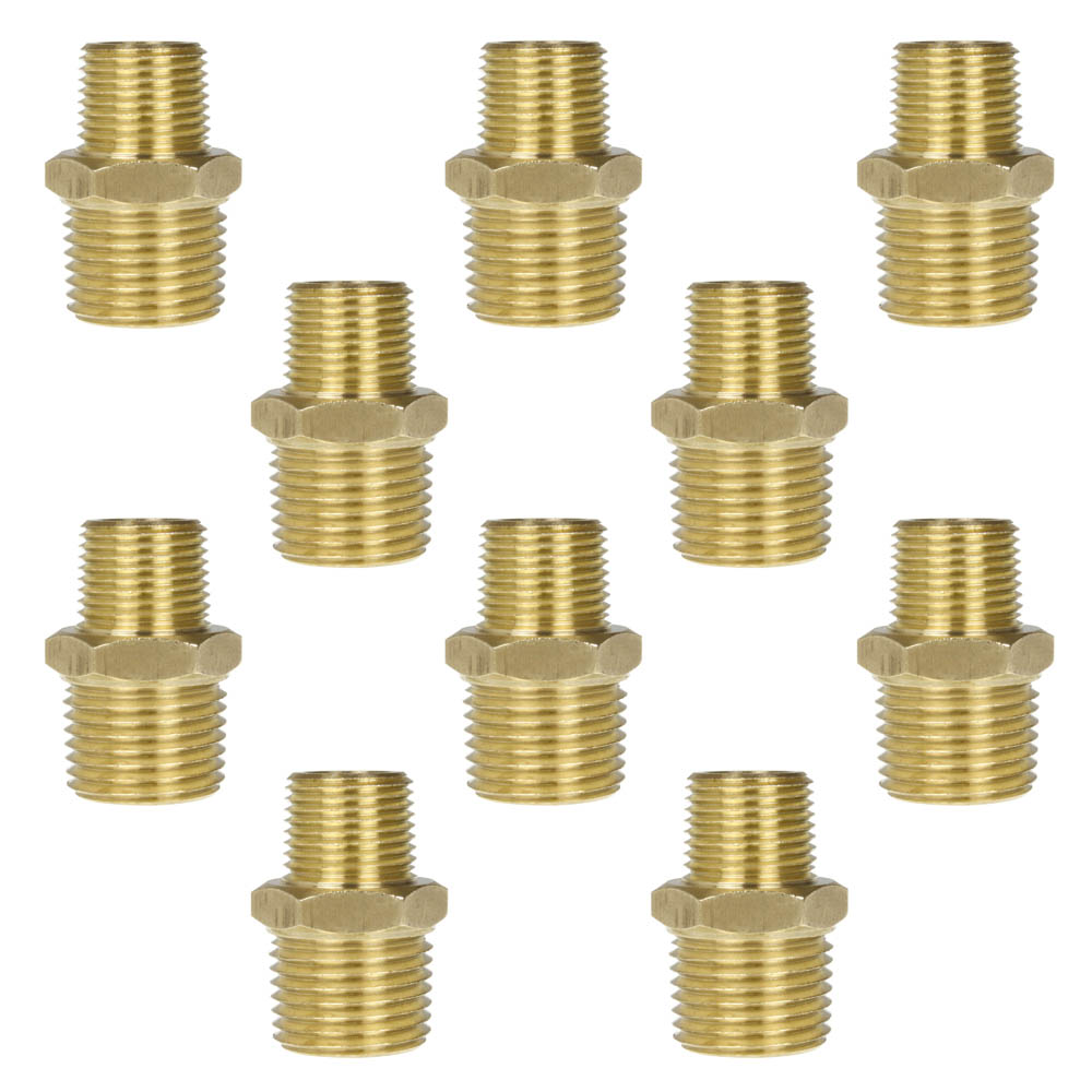 10 Pack 3/8" x 1/4" Male NPTF Pipe Reducing Hex Nipple Solid Brass Pipe Fitting