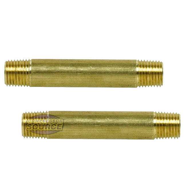 1/4" NPT X 3" Long Solid Yellow Brass Nipple Extension 1200 PSI Max 117C3 2-Pack