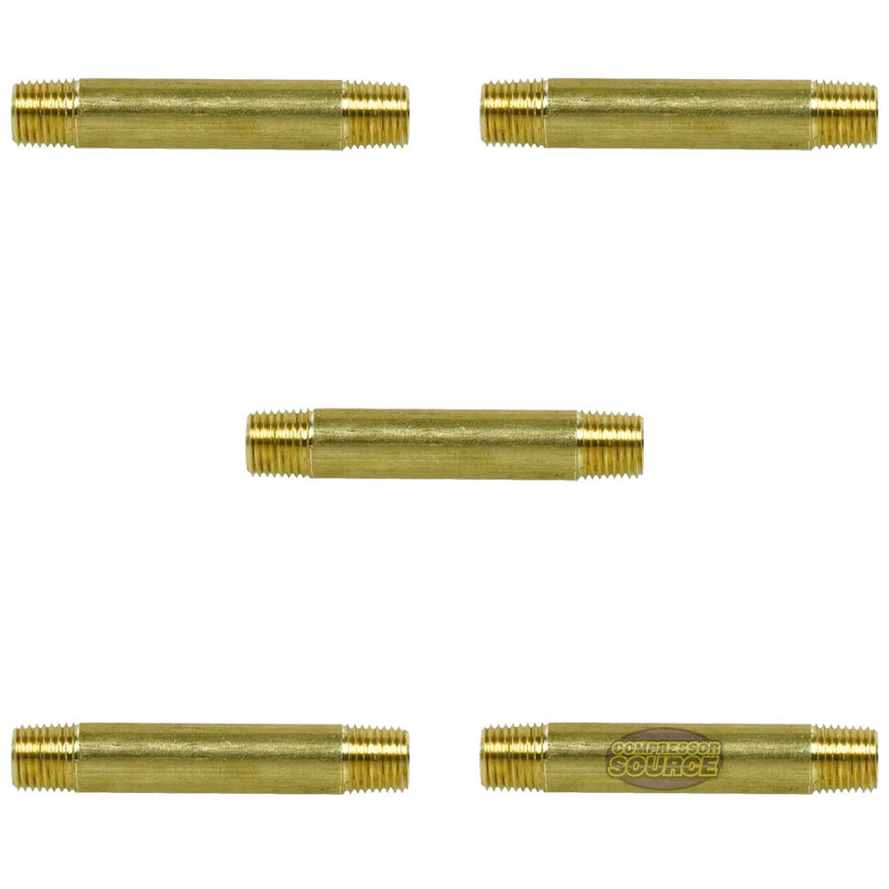 1/4" NPT X 3" Long Solid Yellow Brass Nipple Extension 1200 PSI Max 117C3 5-Pack