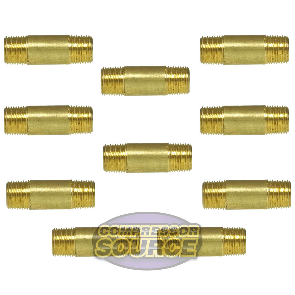 3/8" NPT x 2" Inch Long Yellow Brass Nipple Extension 10-Pack 1200 PSI Max 117E2