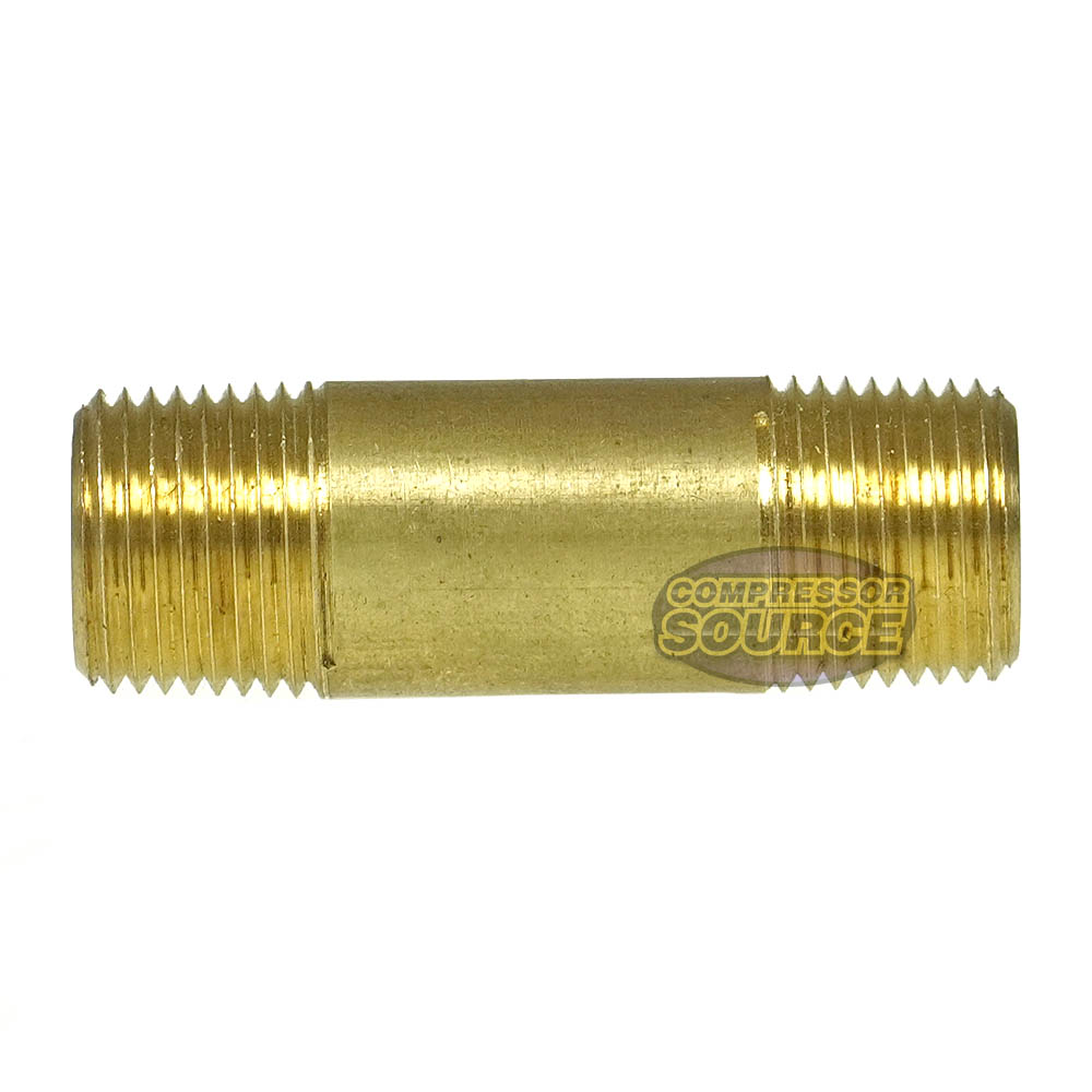 3/8" NPT x 2" Inch Long Yellow Brass Nipple Extension 2-Pack 1200 PSI Max 117E2