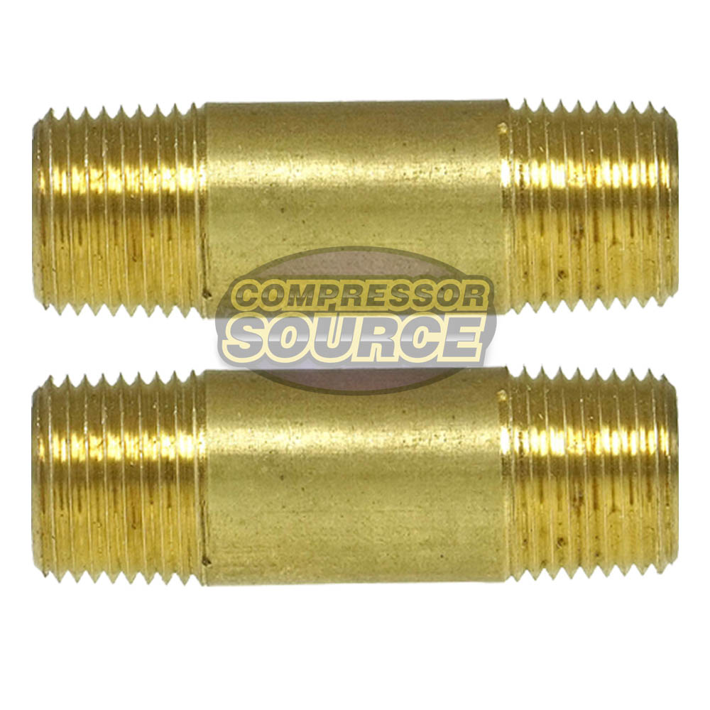 3/8" NPT x 2" Inch Long Yellow Brass Nipple Extension 2-Pack 1200 PSI Max 117E2