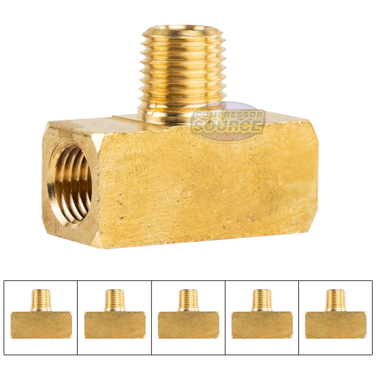 5 Pack 1/4" Male NPT x (2) 1/4" Female NPT Branch Tee Brass Union Tee Pipe Connector